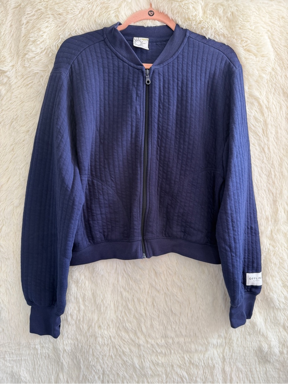 OFFLINE By Aerie Womens Coffee Run Bomber Jacket Size M Royal Navy Quilted